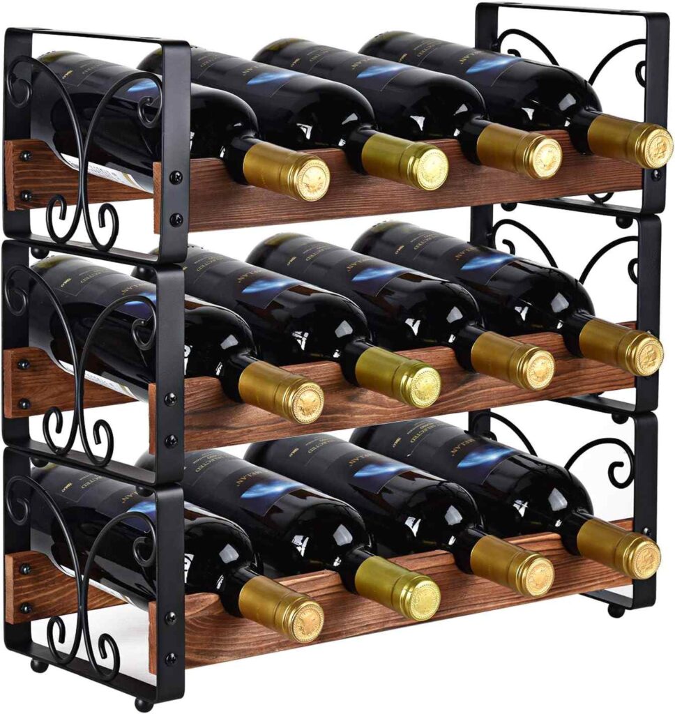 X-cosrack Rustic 3 Tier Stackable Wine Rack (12 Bottles Organizer)